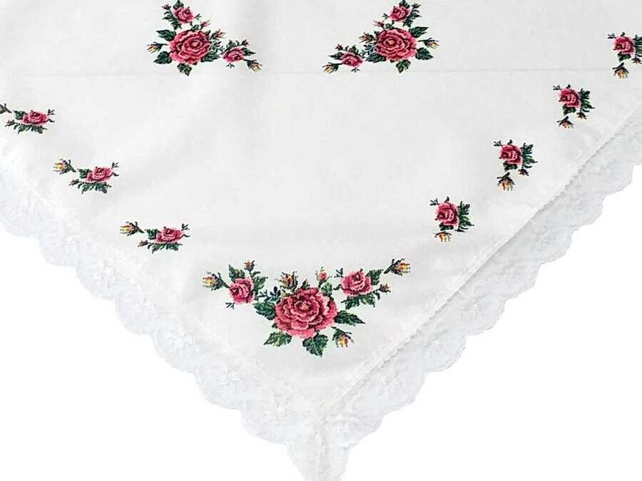 Canvas Printed Laced Tablecloth Maroon - Thumbnail