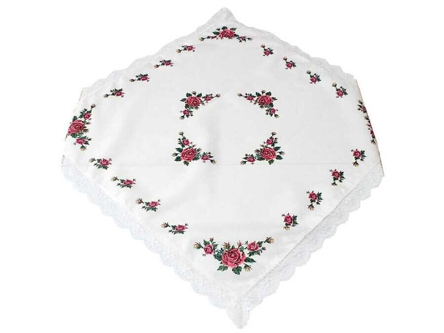 Canvas Printed Laced Tablecloth Maroon - Thumbnail