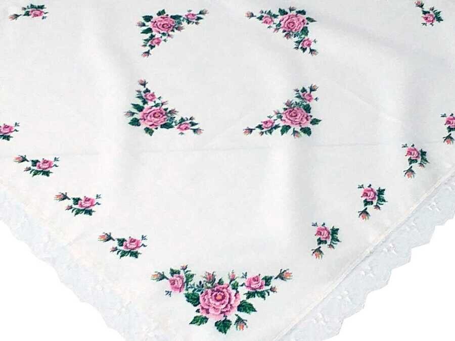  Canvas Printed Laced Table Cover Pink - Thumbnail