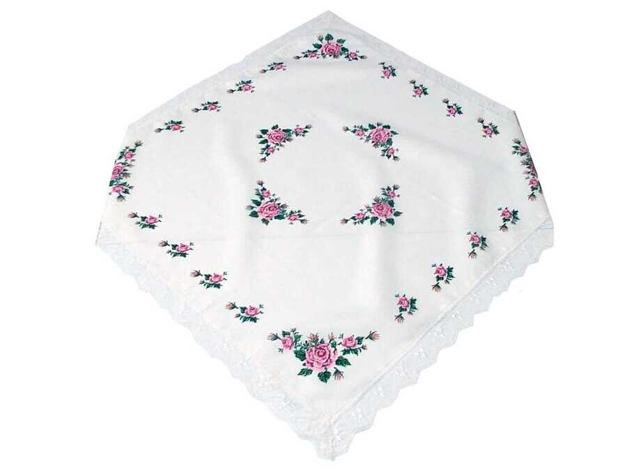  Canvas Printed Laced Table Cover Pink - Thumbnail