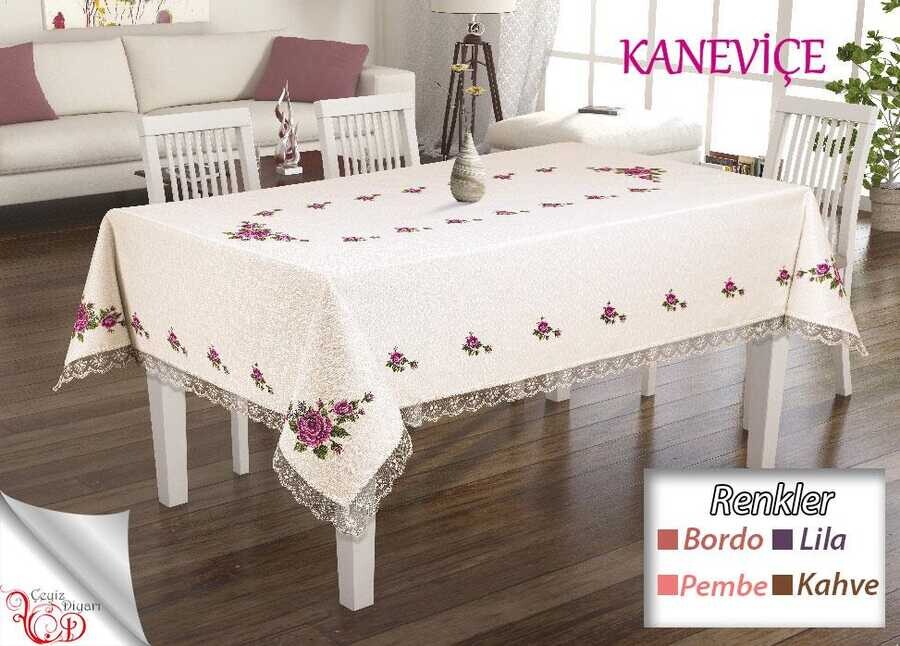  Canvas rinted Laced Tablecloth Set 26 Piece Maroon - Thumbnail