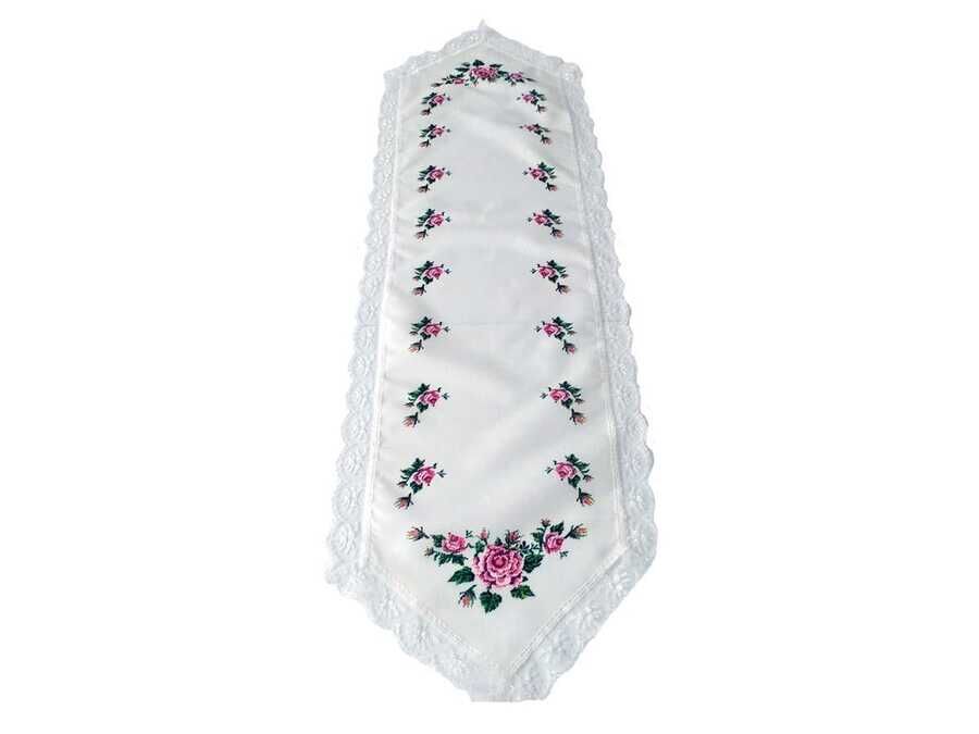  Cross Stitch Printed Laced Runner Pink