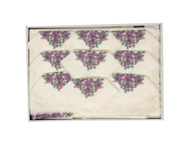 Çeyiz Diyarı - Cross Stitch Printed Kitchen Set 15 Pieces Lila