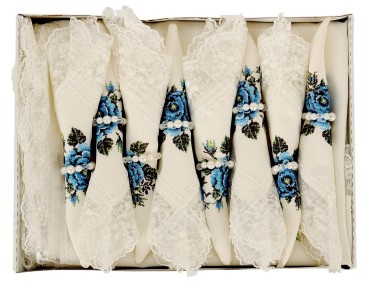 Çeyiz Diyarı - Cross-stitch Rose Printed Guipure Table Cloth Set 18 Pieces Blue Çeyiz Diyarı - Cross-stitch Rose Printed Guipure Table Cloth Set 18 Pieces Blue