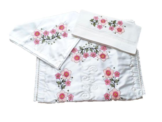  Canvas Embroidered Bundle Set Flowers Fuchsia