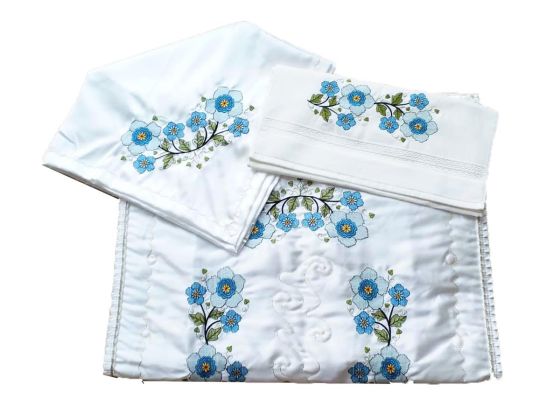  Canvas Embroidered Bundle Set Flowers Blue