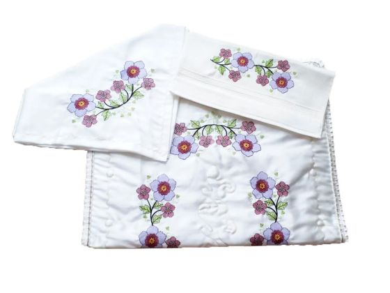 Cross-stitch Embroidered Bundle Set Flowers Plum
