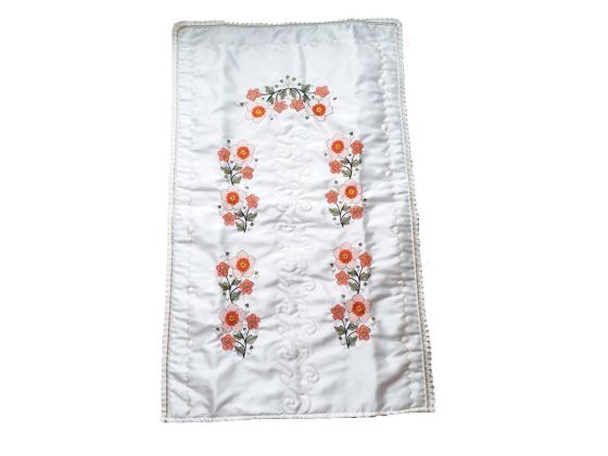 Cross-stitch Embroidered Satin Prayer Rug Flowers Orange