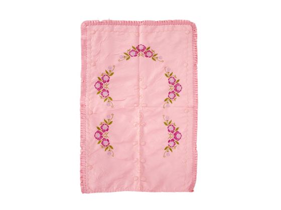 Cross Stitch Embroidered Carnation Satin Prayer Rug Lilac