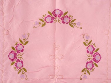 Cross Stitch Embroidered Carnation Satin Prayer Rug Lilac - Thumbnail