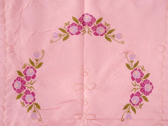 Cross Stitch Embroidered Carnation Satin Prayer Rug Lilac