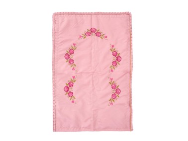 Cross Stitch Embroidered Carnation Satin Prayer Rug Plum - Thumbnail