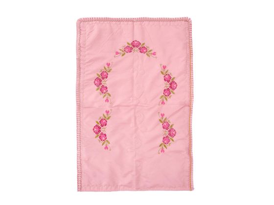 Cross Stitch Embroidered Carnation Satin Prayer Rug Plum