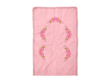 Cross Stitch Embroidered Carnation Satin Prayer Rug Pink - Thumbnail