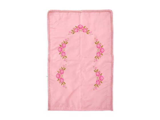 Cross Stitch Embroidered Carnation Satin Prayer Rug Pink