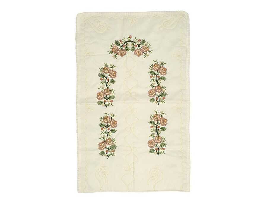 Dowry World - Cross Stitch Embroidered Soft Prayer Rug Cream Brown