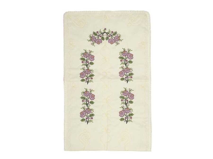 Dowry World - Cross Stitch Embroidered Soft Prayer Rug Cream Lilac