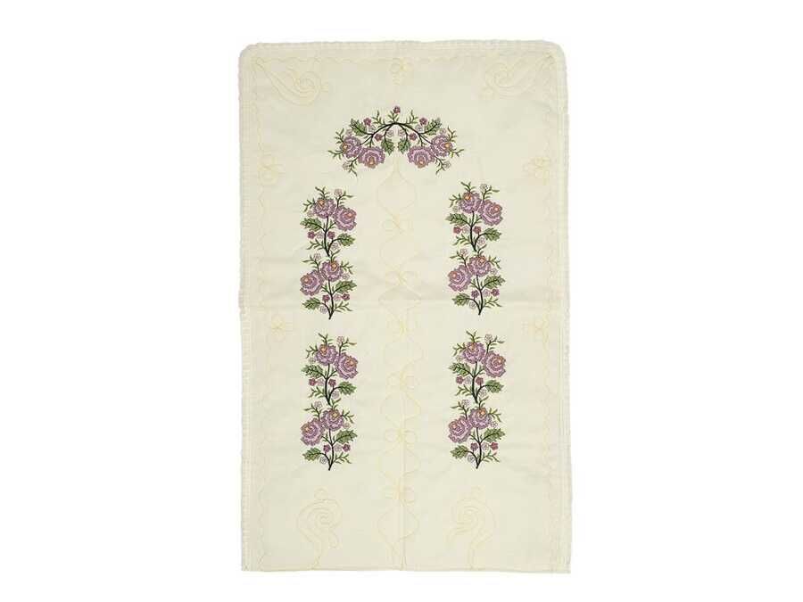 Cross Stitch Embroidered Soft Prayer Rug Cream Lilac