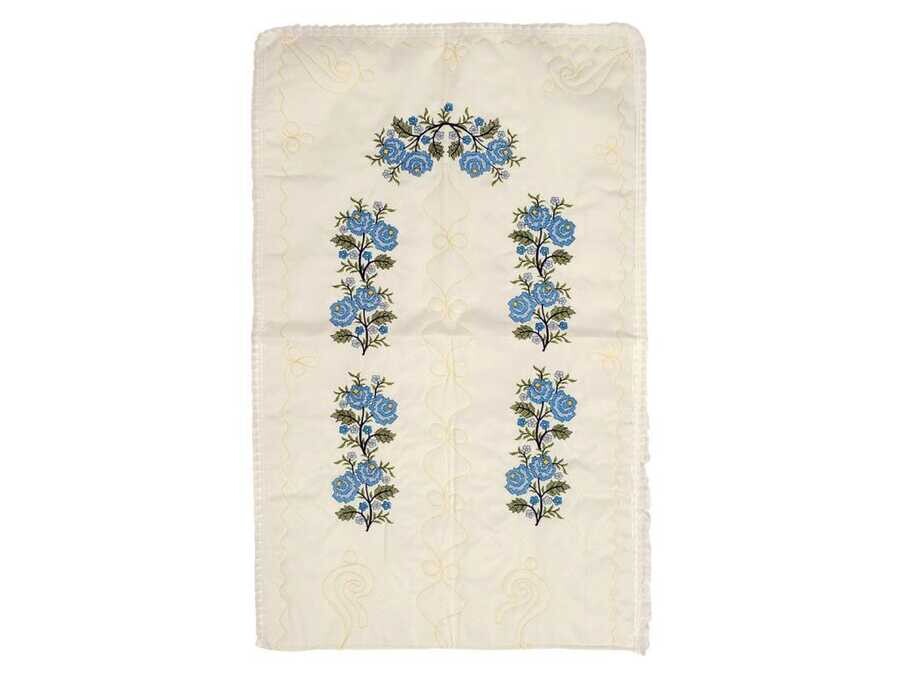 Dowry World - Cross Stitch Embroidered Soft Prayer Rug Cream Blue