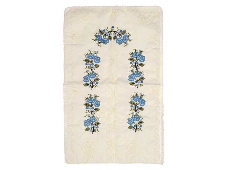 Cross Stitch Embroidered Soft Prayer Rug Cream Blue
