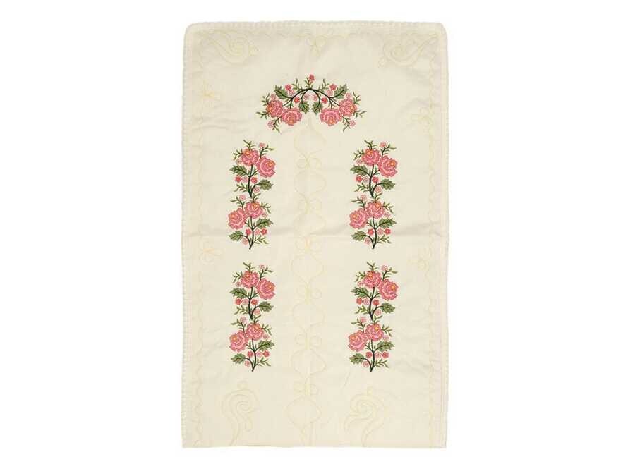 Dowry World - Cross Stitch Embroidered Soft Prayer Rug Cream Pink