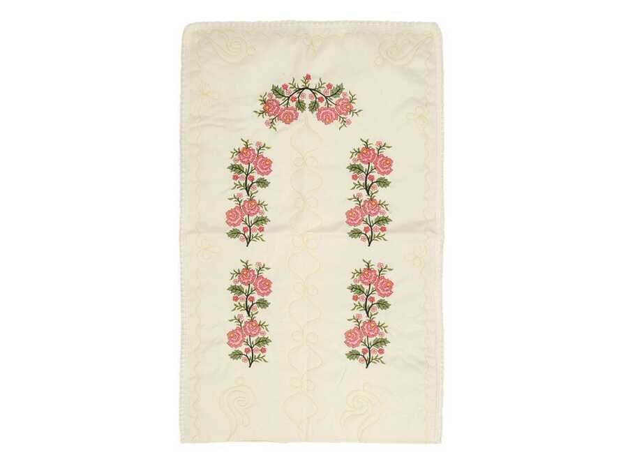 Cross Stitch Embroidered Soft Prayer Rug Cream Pink