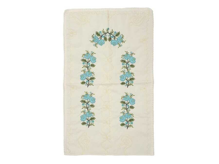 Dowry World - Cross Stitch Embroidered Soft Prayer Rug Cream Turquoise Dowry World - Cross Stitch Embroidered Soft Prayer Rug Cream Turquoise