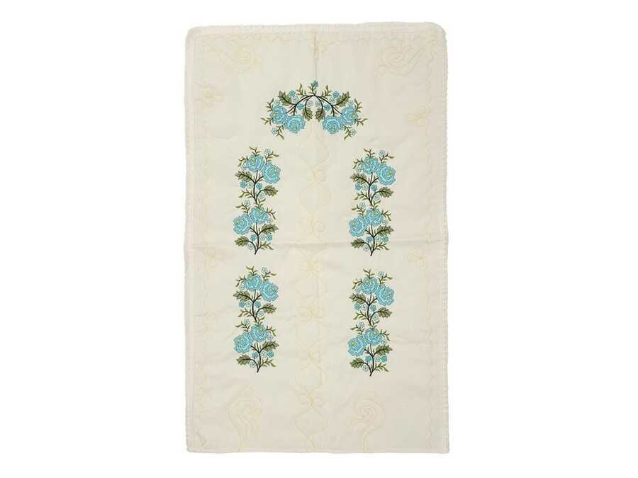 Cross Stitch Embroidered Soft Prayer Rug Cream Turquoise