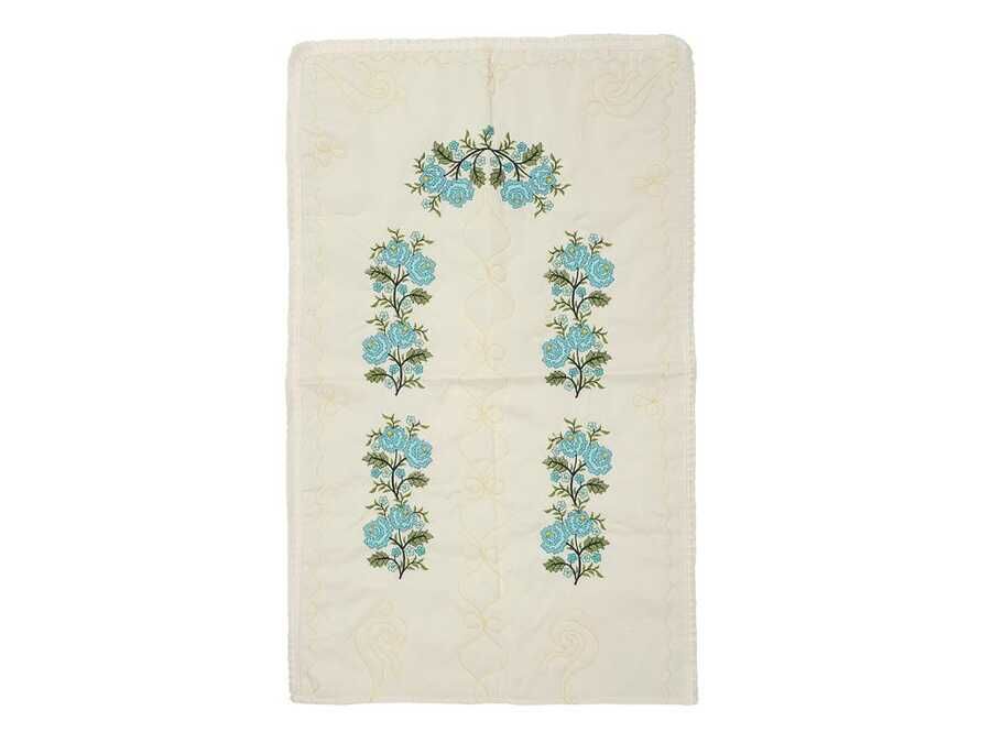 Cross Stitch Embroidered Soft Prayer Rug Cream Turquoise