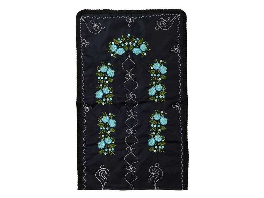 Dowry World - Cross Stitch Embroidered Soft Prayer Rug Navy Blue Turquoise Dowry World - Cross Stitch Embroidered Soft Prayer Rug Navy Blue Turquoise