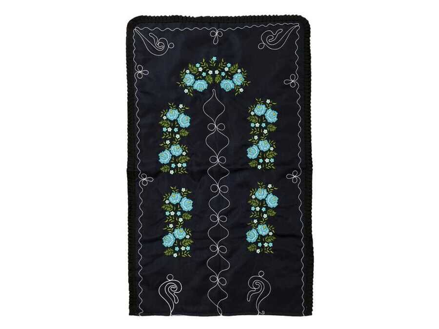 Cross Stitch Embroidered Soft Prayer Rug Navy Blue Turquoise