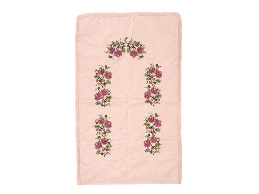 Dowry World - Cross Stitch Embroidered Soft Prayer Rug Powder Claret Red