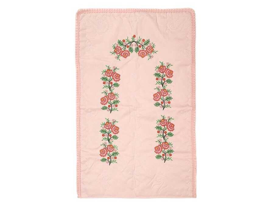 Dowry World - Cross Stitch Embroidered Soft Prayer Rug Powder Red Dowry World - Cross Stitch Embroidered Soft Prayer Rug Powder Red