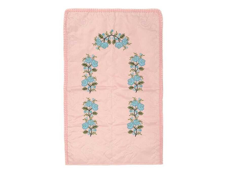 Dowry World - Cross Stitch Embroidered Soft Prayer Rug Powder Turquoise Dowry World - Cross Stitch Embroidered Soft Prayer Rug Powder Turquoise