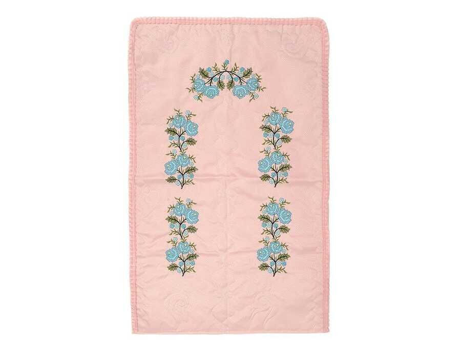 Cross Stitch Embroidered Soft Prayer Rug Powder Turquoise