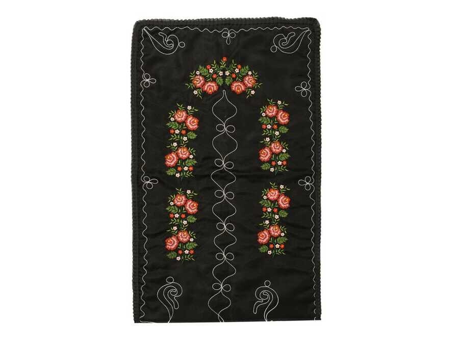 Dowry World - Cross Stitch Embroidered Soft Prayer Rug Black Red