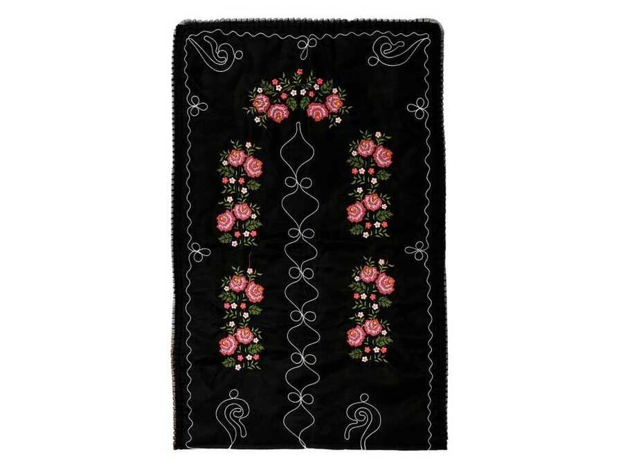 Dowry World - Cross Stitch Embroidered Soft Prayer Rug Black Pink Dowry World - Cross Stitch Embroidered Soft Prayer Rug Black Pink