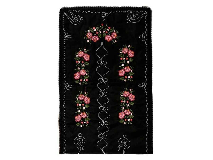 Cross Stitch Embroidered Soft Prayer Rug Black Pink