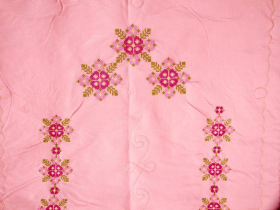 Cross Stitch Embroidered Clover Satin Prayer Rug Lilac