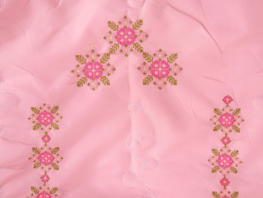 Canvas Embroidery Clover Satin Prayer Rug Pink - Thumbnail