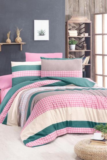 Kanita Bedding Set 4 Pcs, Duvet Cover, Bed Sheet, Pillowcase, Double Size, Self Patterned, Wedding, Daily use