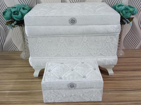 Quilted Slatted Square 2 Pcs Dowery Chest Cream