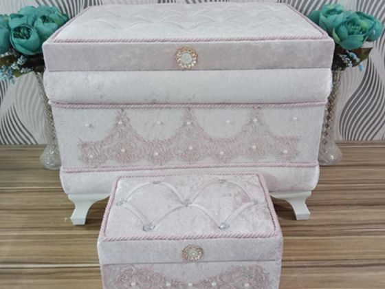 Quilted Slatted Square 2 Pcs Dowery Chest Powder