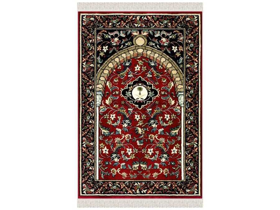 Snowdrop Velvet Prayer Rug Burgundy - Thumbnail