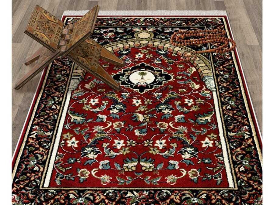 Snowdrop Velvet Prayer Rug Burgundy - Thumbnail