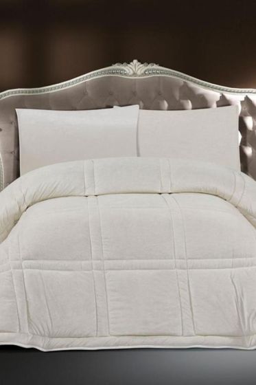 Karelim Velvet Comforter Set, Quilt 195x215, Fitted Sheet 160x200, Silicone Filled, Cotton Fabric, Cream