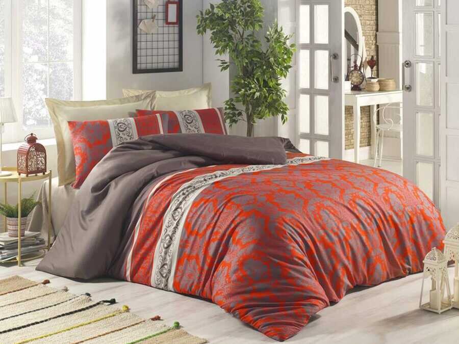 Dowry World - Karen 100% Cotton Deluxe Double Duvet Cover Set Red