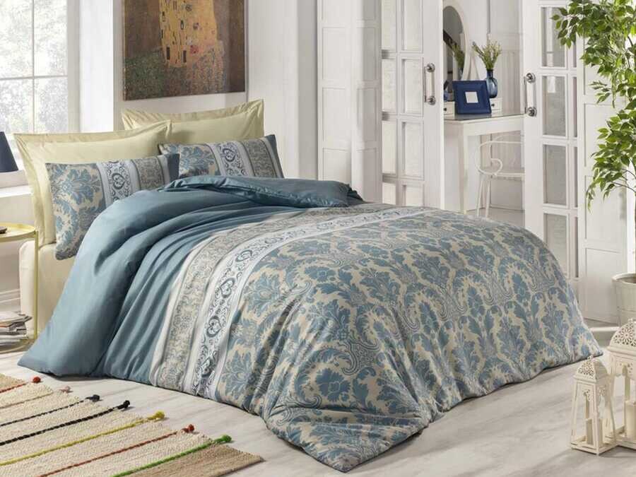 Dowry World - Karen 100% Cotton Deluxe Double Duvet Cover Set Mint Dowry World - Karen 100% Cotton Deluxe Double Duvet Cover Set Mint