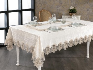 Karina French Guipure Velvet Tablecloth Cream - Thumbnail