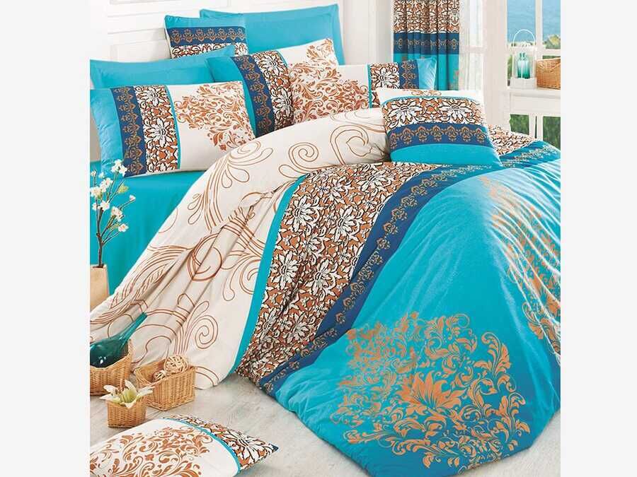  Katre 100% Cotton Double Duvet Cover Set Blue